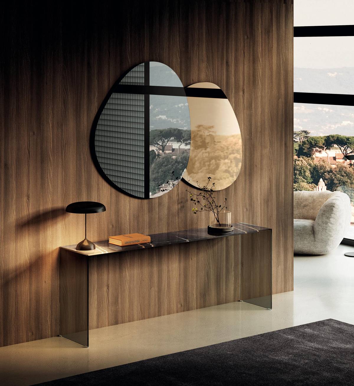 consolle moderna in vetro con specchio | Consolle Fine | LAGO consolle moderna in vetro con specchio | Consolle Fine | LAGO