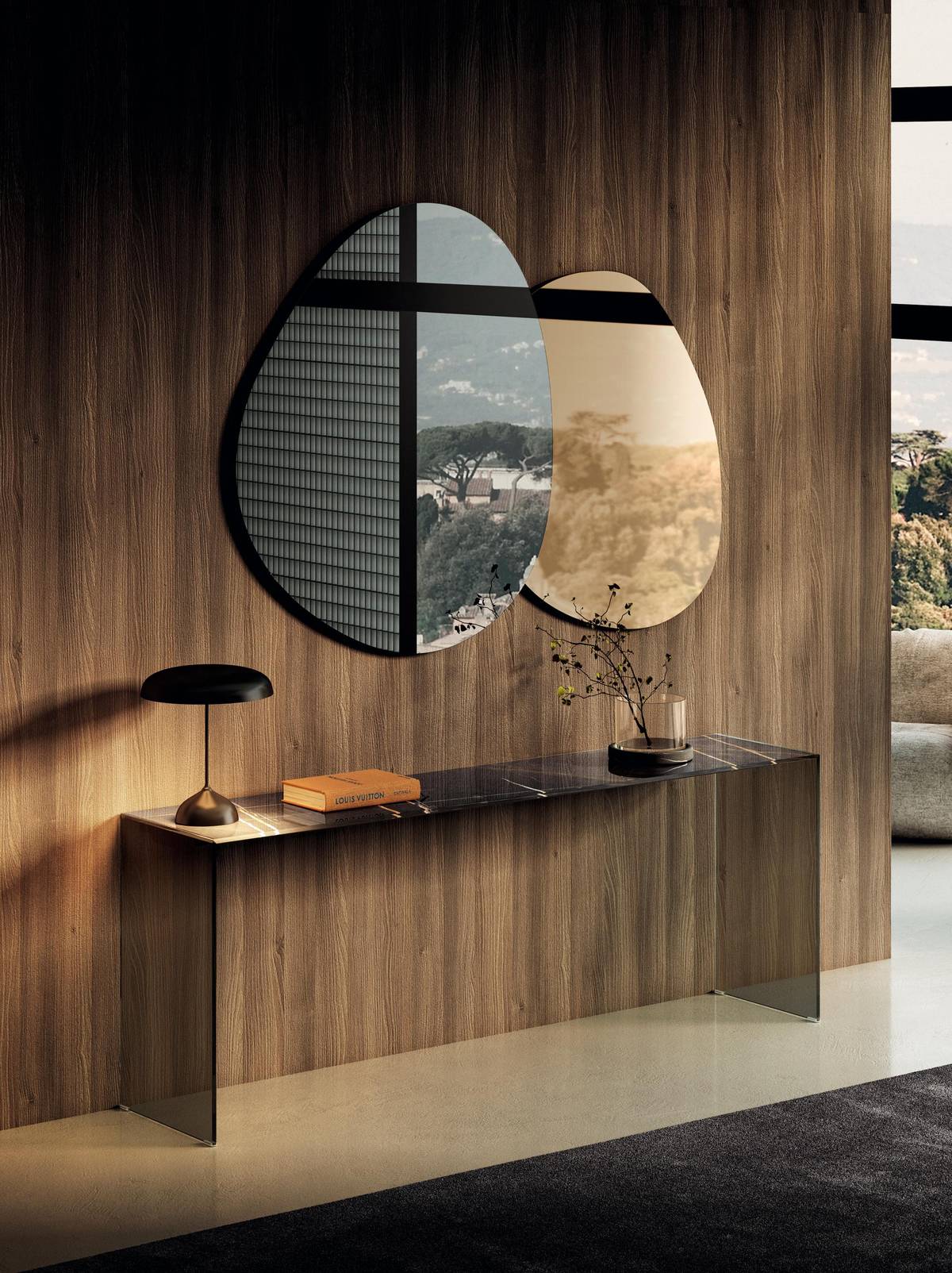 Consola moderna de cristal con espejo | Consola Fine | LAGO Consola moderna de cristal con espejo | Consola Fine | LAGO