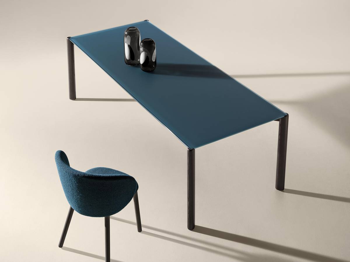 mesa de cristal con patas de madera | Mesa Correr Slim | LAGO