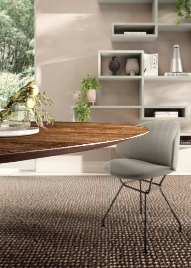 mesa redonda con tablero delgado de madera | Mesa Air Slim | LAGO