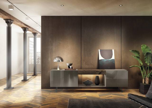 madia moderna in vetro beige e legno | Madia 36e8 | LAGO