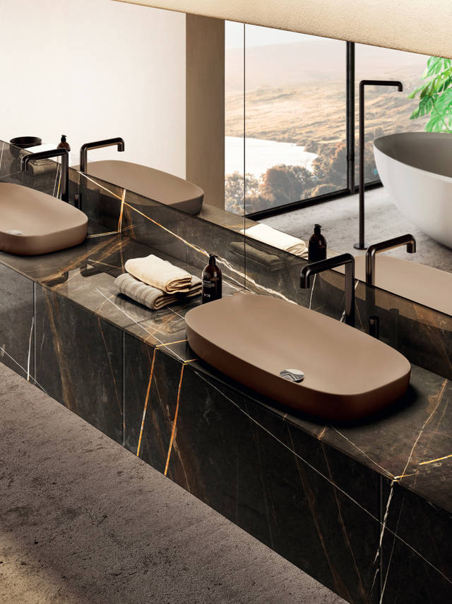 lavabo en céramique avec module à tiroirs marbre | Lavabo Kera | LAGO