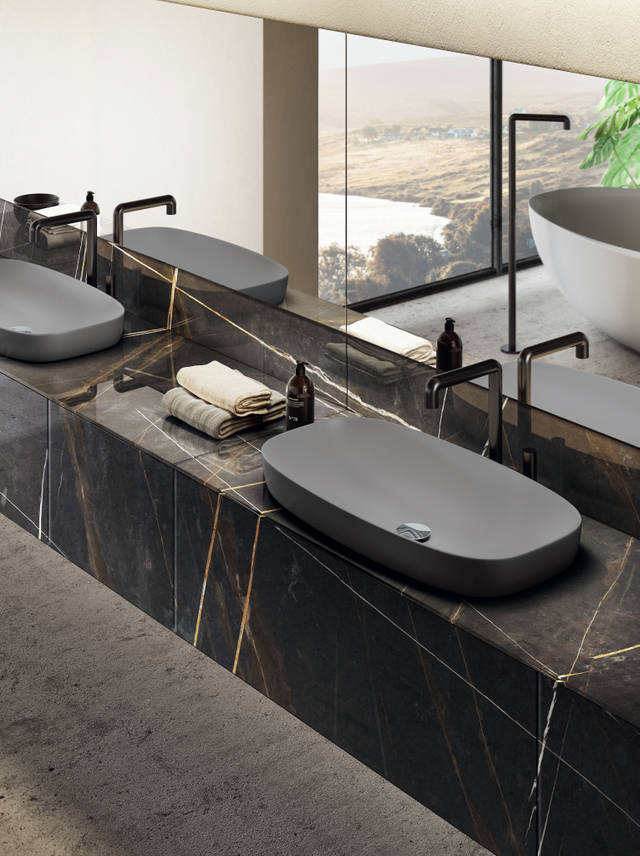 lavabo in ceramica con cassettiera marmo| Lavabo Kera | LAGO