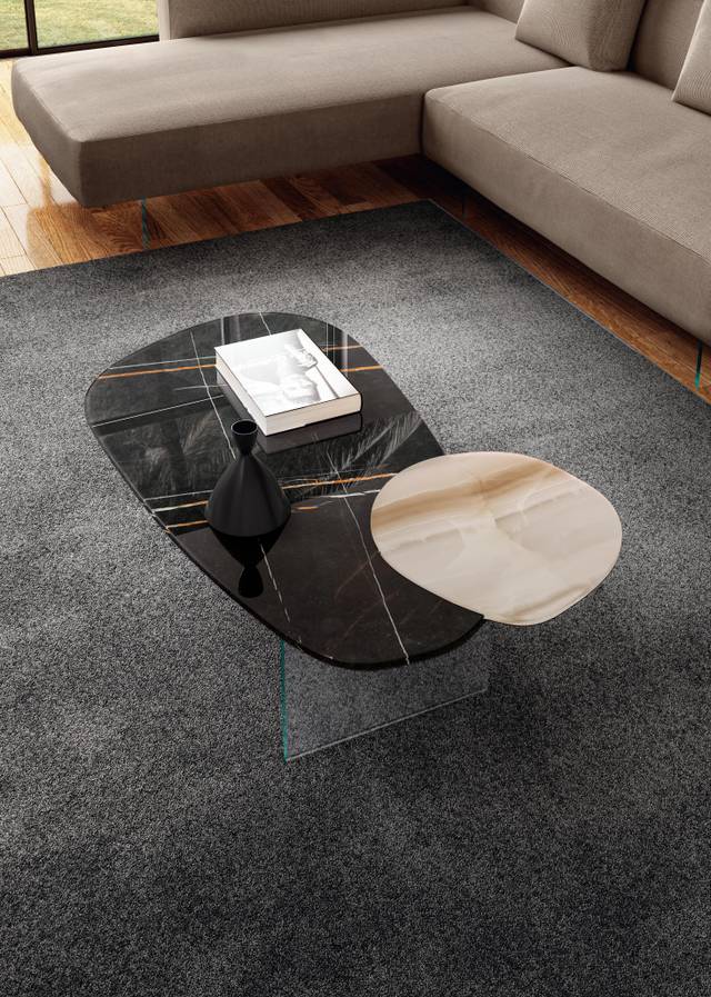 table basse de séjour en marbre clair et sombre | Table basse Blendie| LAGO