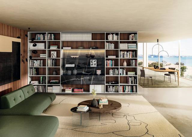custom bookcase with glass storage units | 30mm Bookshelf | LAGO
