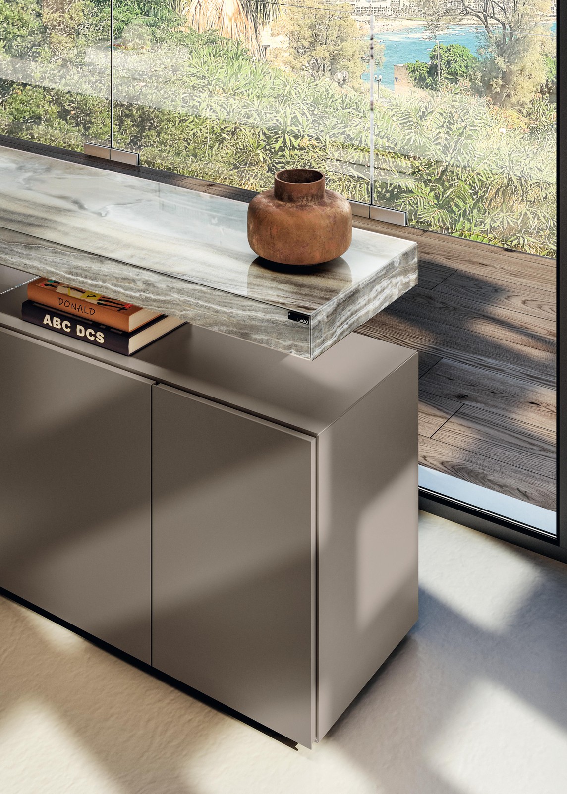 beige sideboard with hanging shelf | Air Sideboard | LAGO