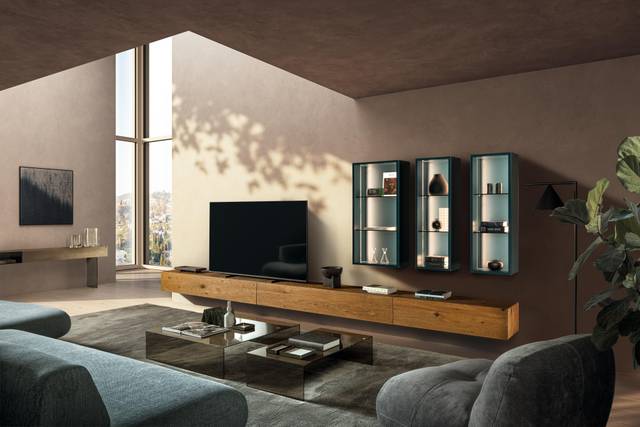 Système mural pour salon en bois et verre | Paroi Aménagée 36e8 | LAGO