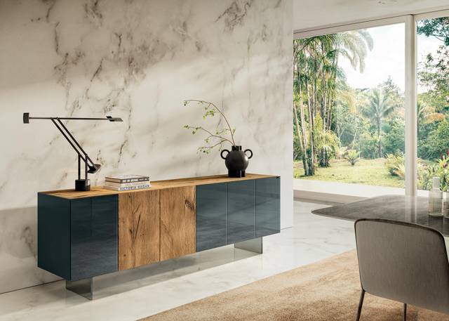 buffet de salle à manger en verre gris et bois | Buffet 36e8 | LAGO