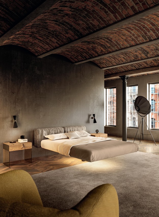 letto sospeso di design con illuminazione | Letto Fluttua | LAGO