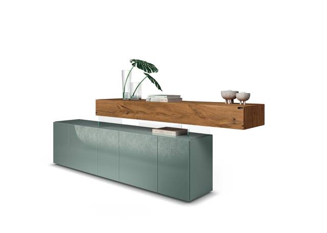 suspended sideboard with wooden shelf | Air Sideboard | LAGO