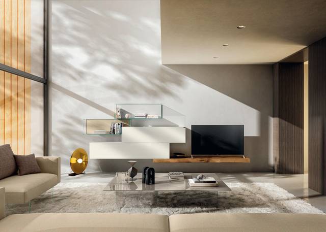 parete attrezzata modera vetro marmo xglass e legno | Parete Attrezzata 36e8 | LAGO