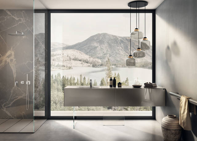 suspended glass bathroom cabinet | Basin 36e8 | LAGO