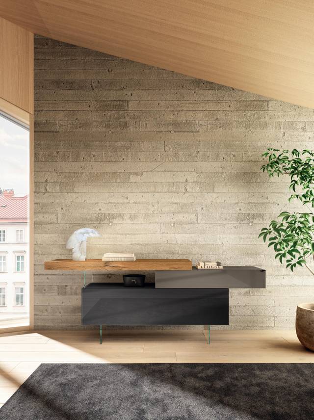 madia moderna in vetro grigio e legno | Madia 36e8 | LAGO