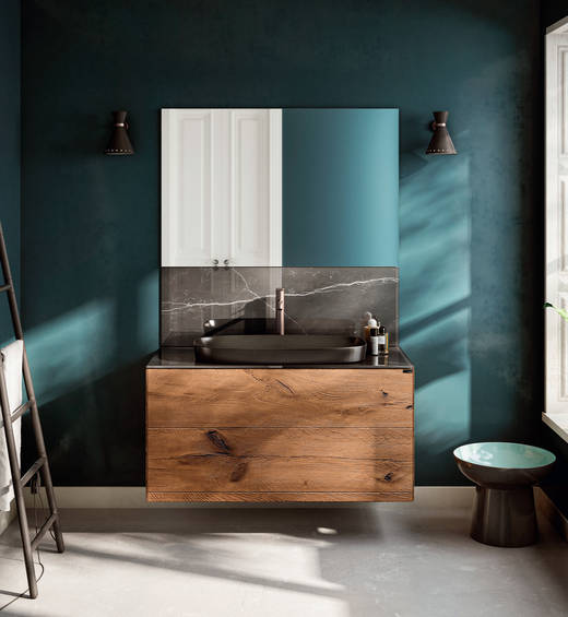 lavabo en cerámica con mueble almacenador en madera | Lavabo Kera | LAGO