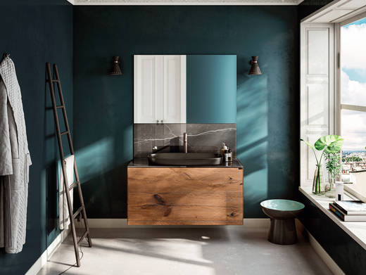 lavabo en cerámica con mueble almacenador en madera | Lavabo Kera | LAGO