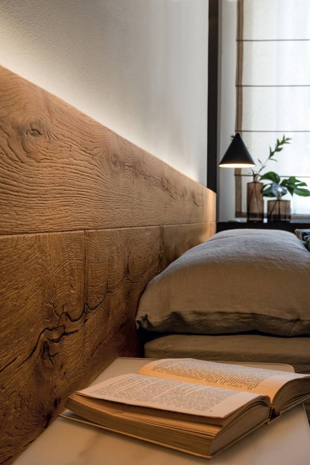 wooden headboard bed with bedside table | Fluttua Bed | LAGO