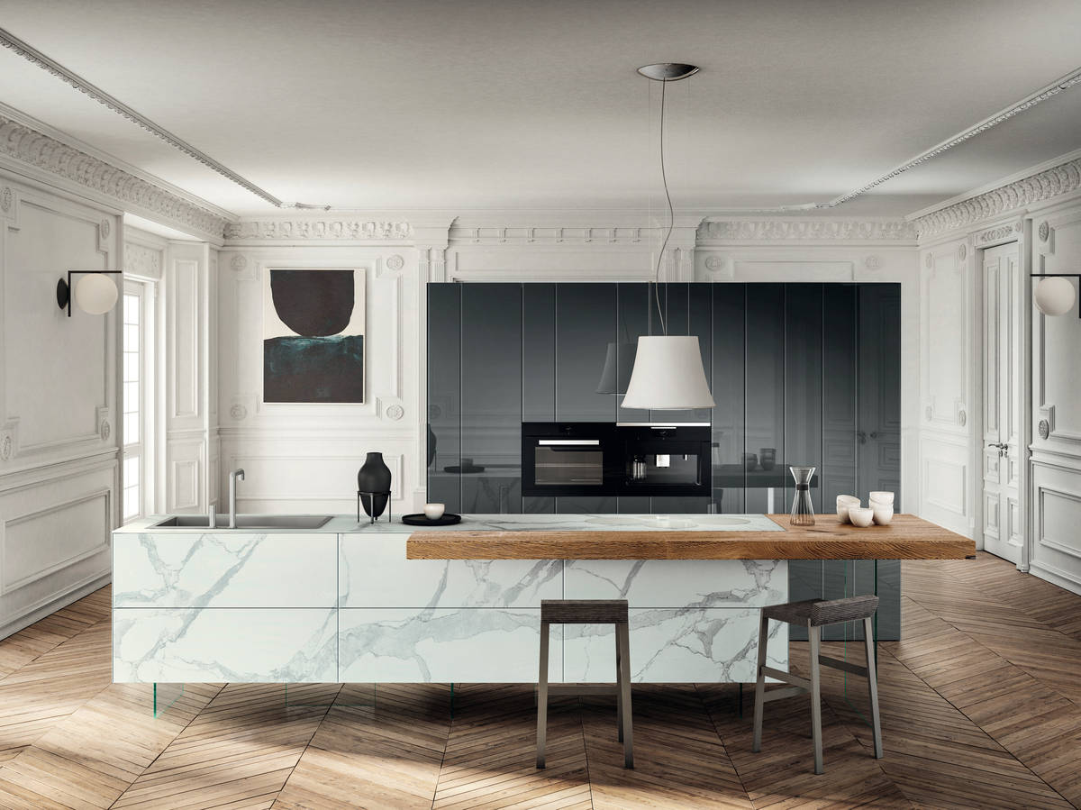 cuisine en îlot en marbre et bois | Cuisine 36e8 Marble XGlass | LAGO cuisine en îlot en marbre et bois | Cuisine 36e8 Marble XGlass | LAGO