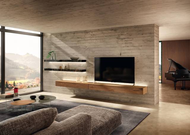 parete attrezzata soggiorno moderno con mensole | Parete Attrezzata 36e8 | LAGO