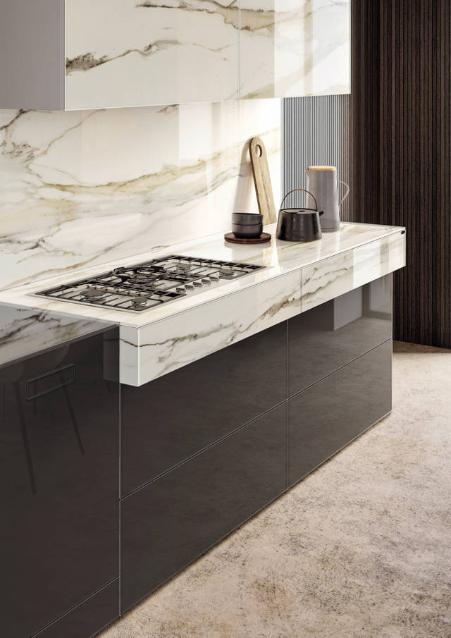 piano cucina in marmo chiaro | Cucina 36e8 Marble XGlass| LAGO