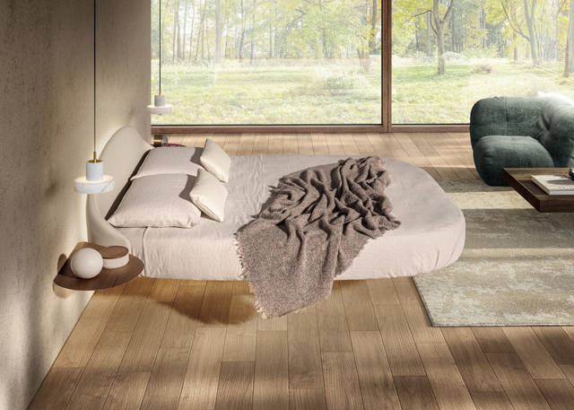 cama suspendida con cabecero de pared | Cama Roundy Fluttua | LAGO