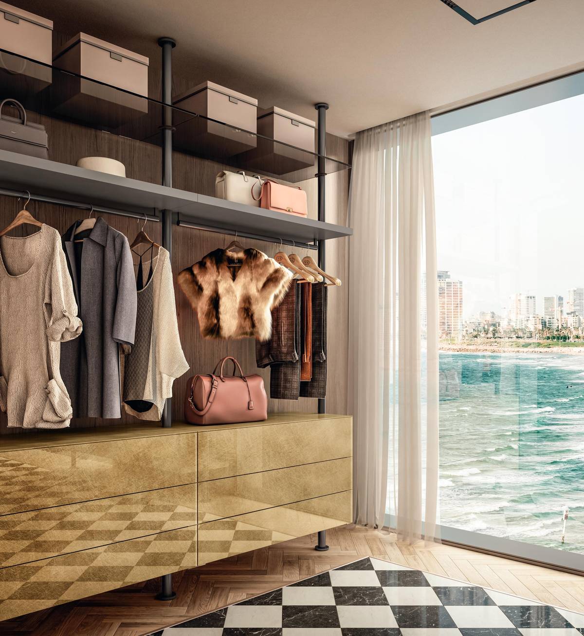 cabina armadio oro con cassetti | Cabina Armadio Vista | LAGO cabina armadio oro con cassetti | Cabina Armadio Vista | LAGO