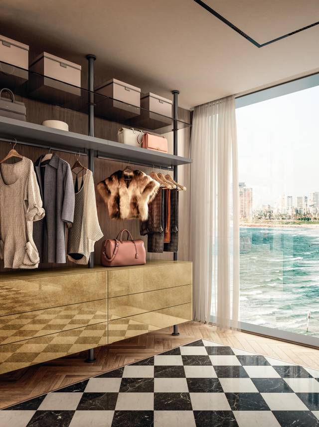 gold walk-in wardrobe with drawers | Vista Walk-In-Closet | LAGO