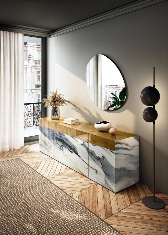 living room sideboard marble xglass clear | Sideboard Materia | LAGO