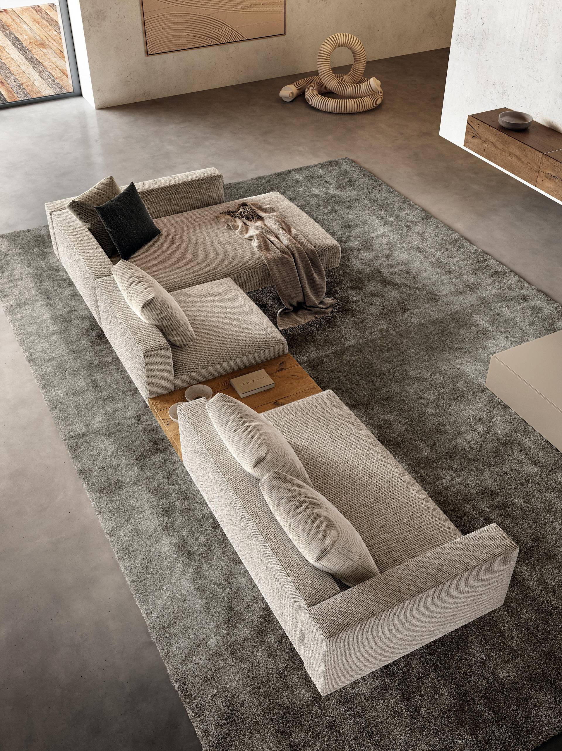 sofa with chaise longue and wooden coffee table | Air Sofa | LAGO sofa with chaise longue and wooden coffee table | Air Sofa | LAGO