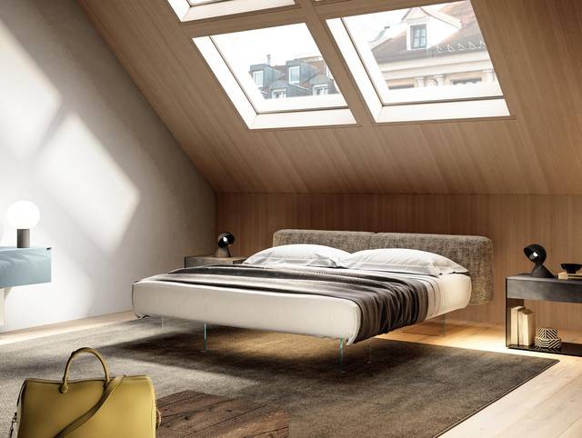 cama moderna con cabecero beige suave | Cama Air | LAGO