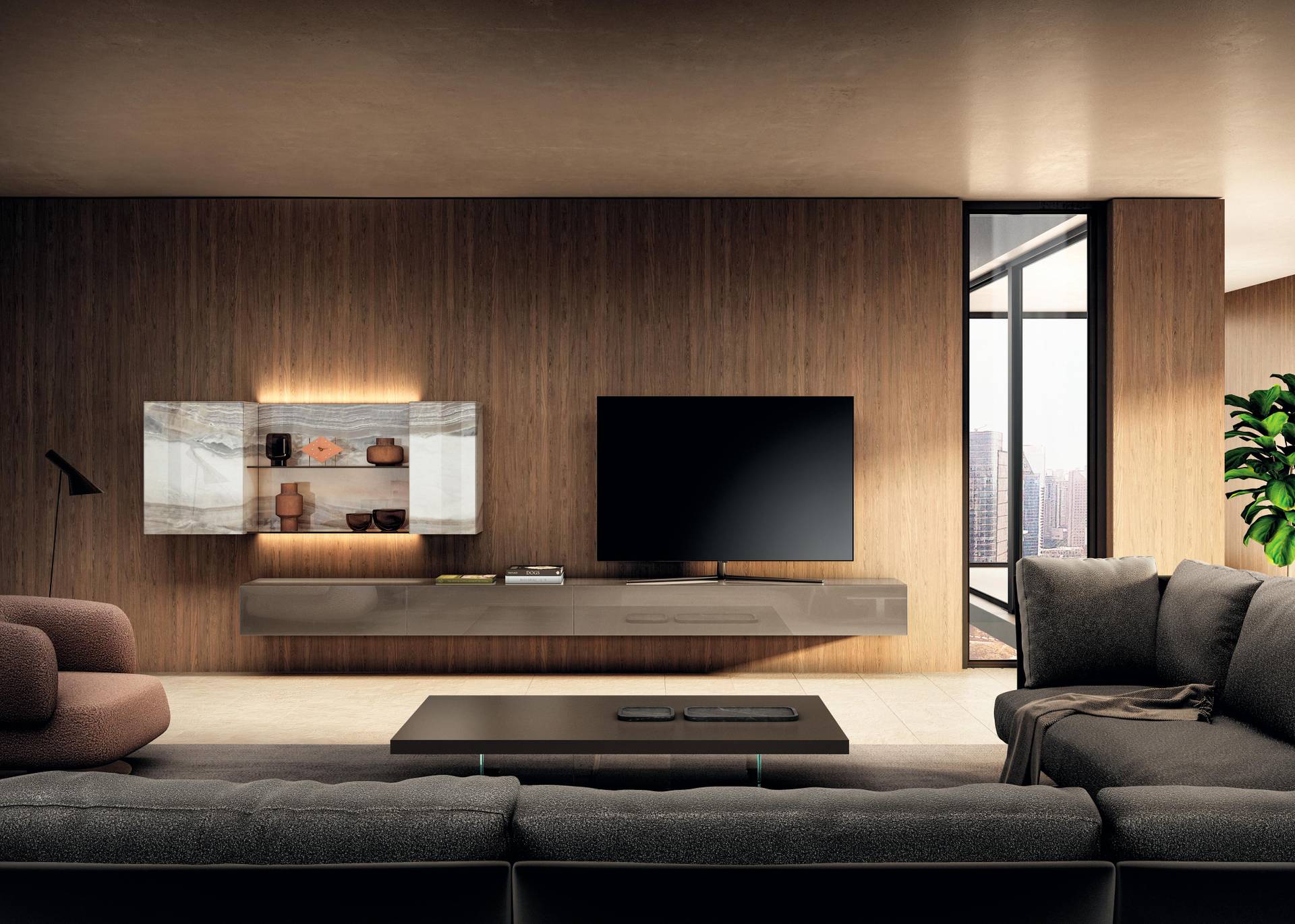 wall unit with TV unit | Materia Wall Unit | LAGO