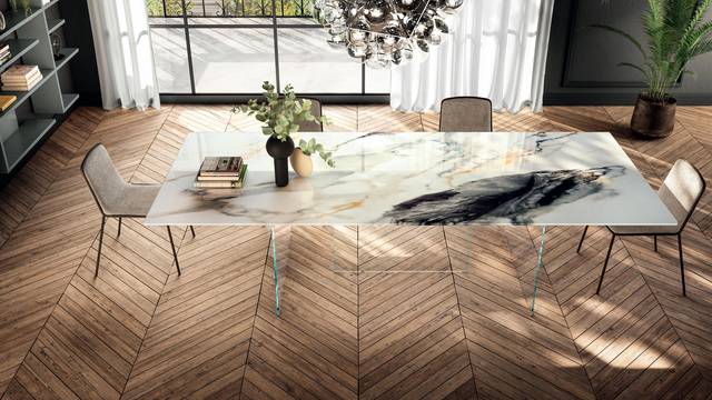 mesa de diseño con tablero delgado de mármol xglass | Mesa Air Slim | LAGO