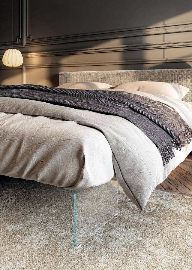 cama moderna con patas de cristal | Cama Air | LAGO