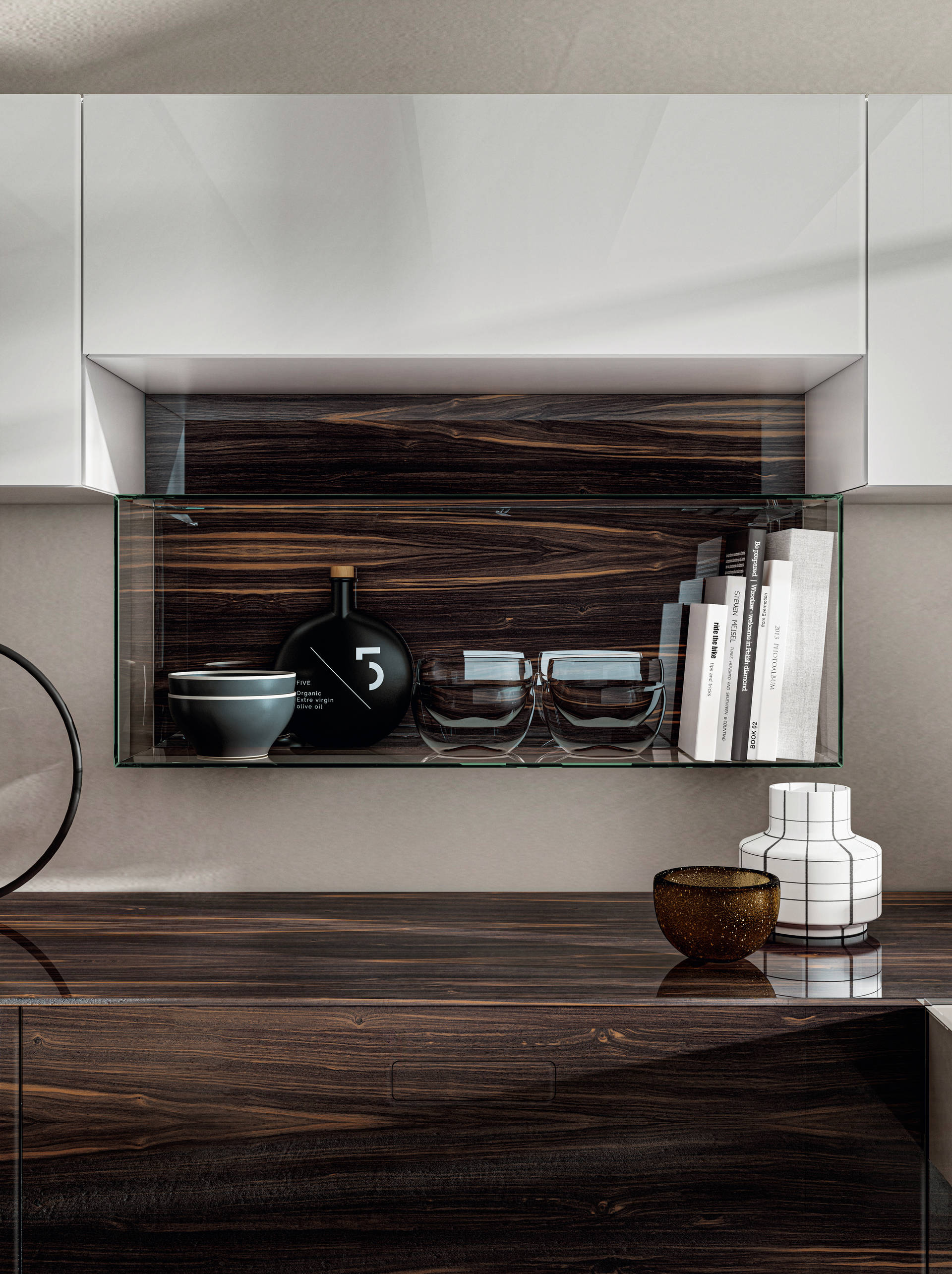 kitchen with glass cabinets | Kitchen 36e8 Wood XGlass | LAGO