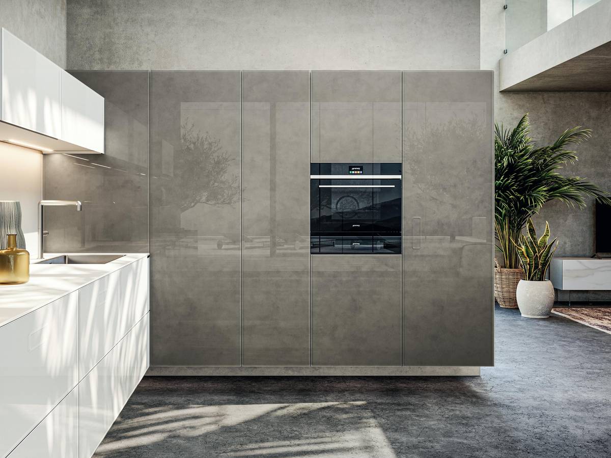 white polished glass modular kitchen | 36e8 Kitchen | LAGO