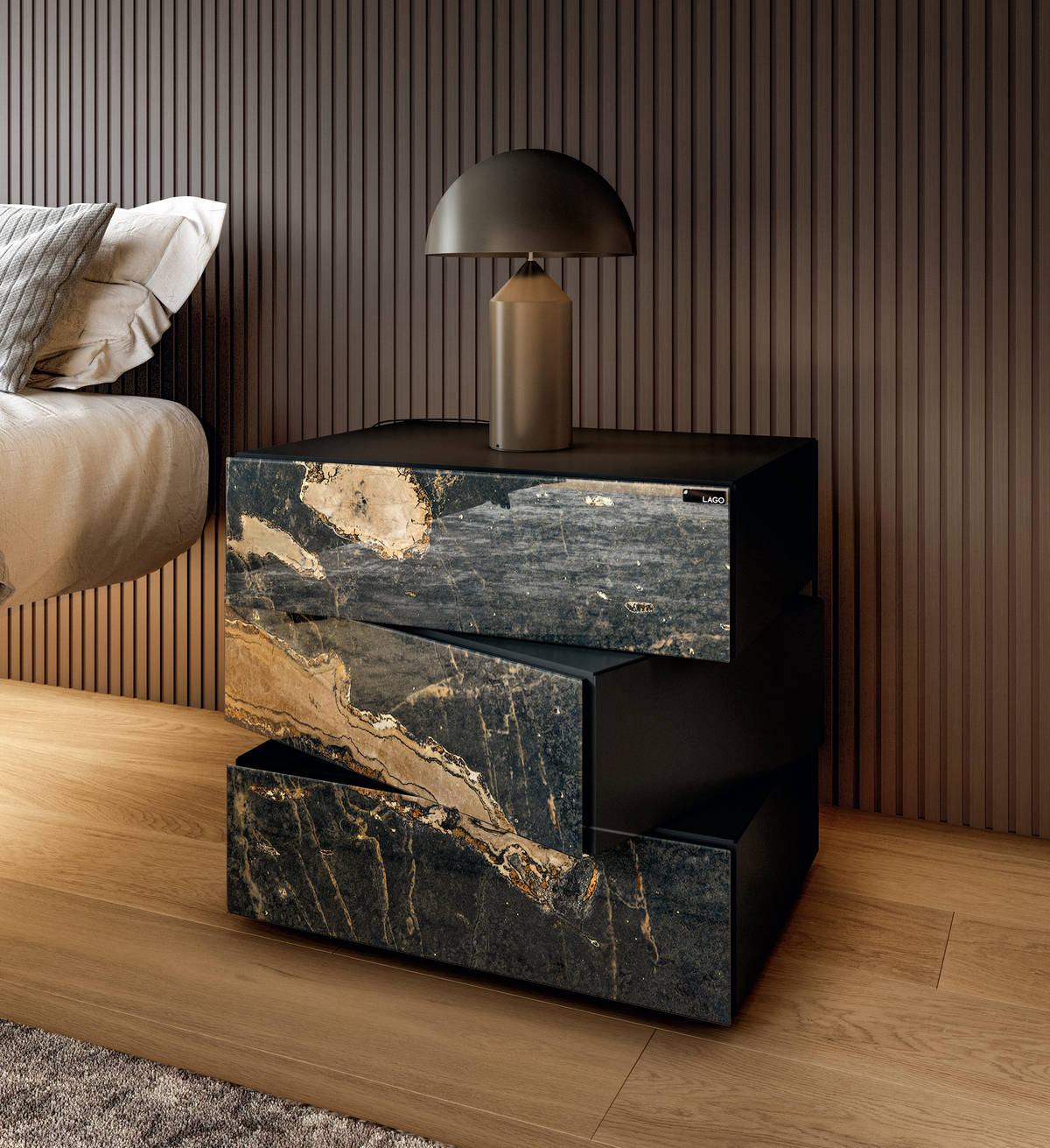 space-saving night table with three drawers | Morgana Bedside Table | LAGO space-saving night table with three drawers | Morgana Bedside Table | LAGO