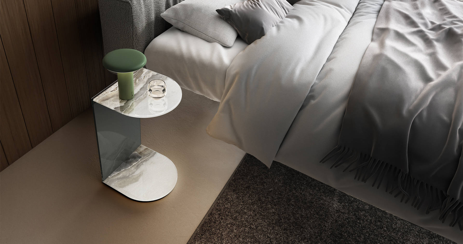 elegant glass bedside table for bedroom | Tell Bedside Table | LAGO