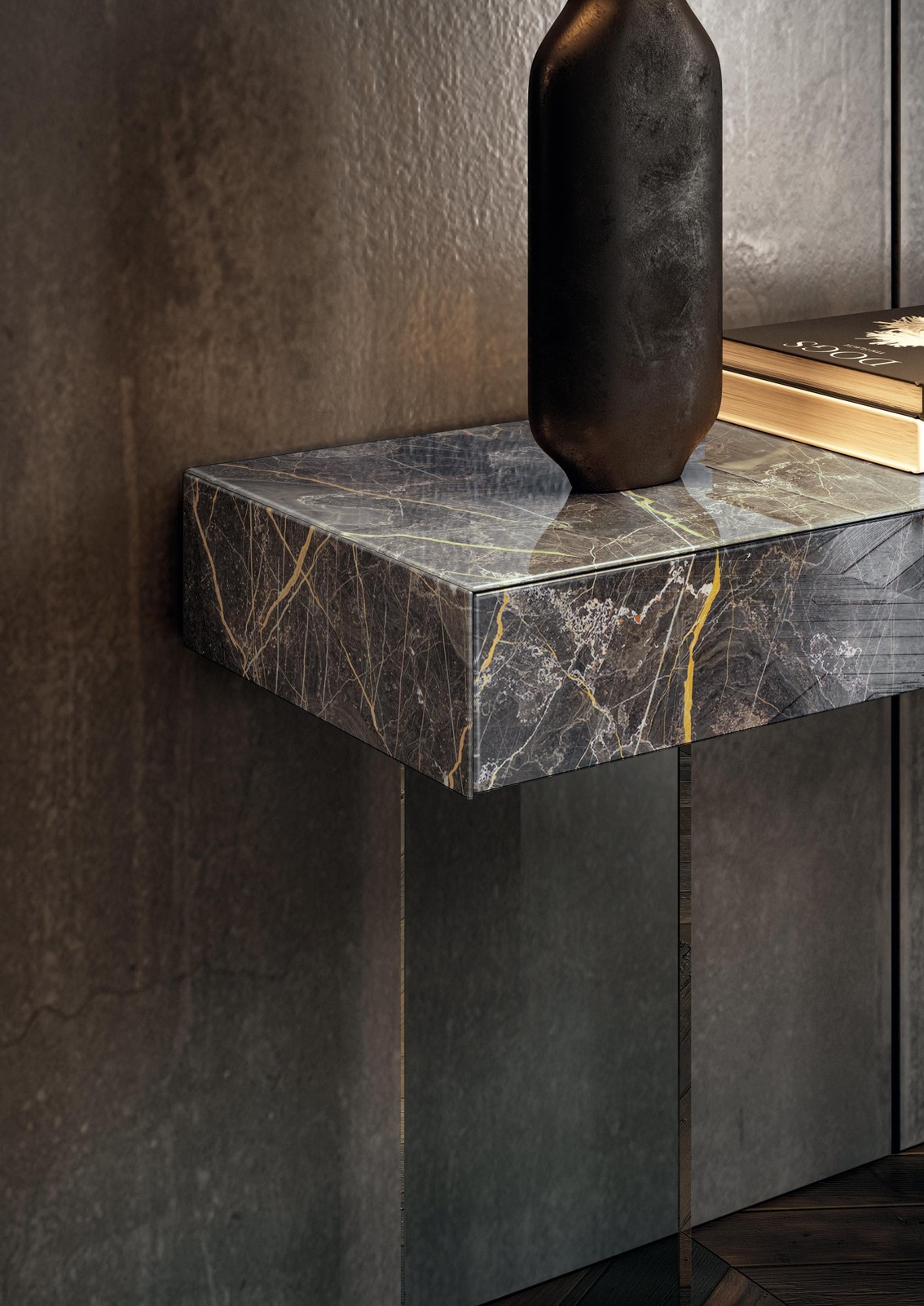 designer glass entryway console table | Materia Console | LAGO