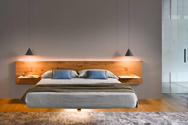 letto sospeso testiera orizzontale legno | Letto Fluttua | LAGO