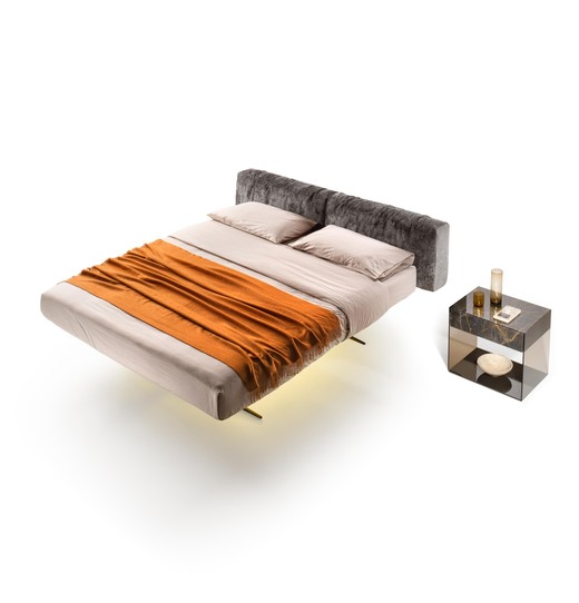 comfy bed with grey headboard and metal legs | Steel Bed | LAGO