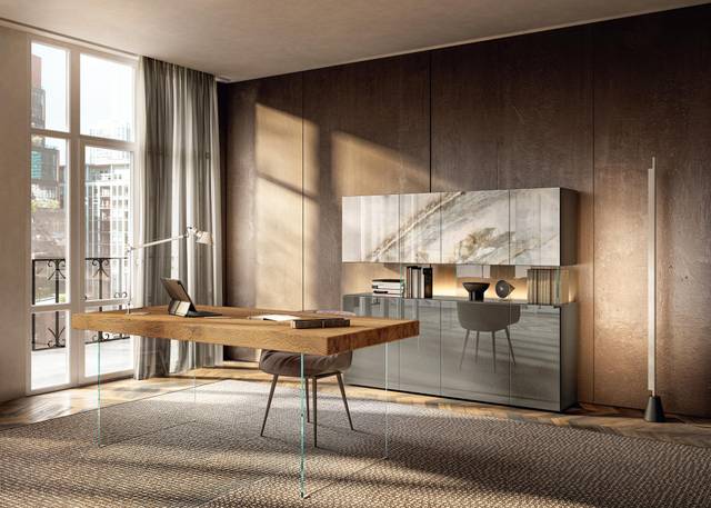 Buffet suspendu en verre et marbre | Buffet Air | LAGO