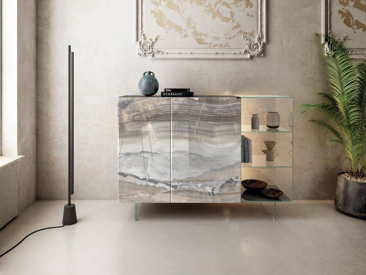 Aparador cristal transparente y gris | Mueble Tv 36e8 Glass | LAGO