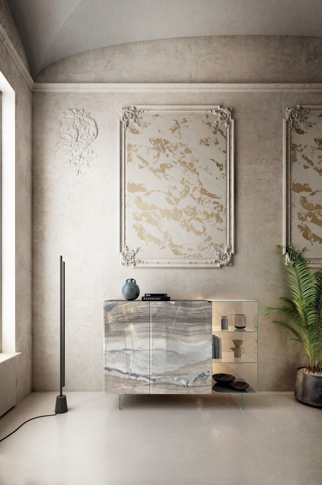 buffet verre transparente et grise | Mueble Tv 36e8 Glass | LAGO