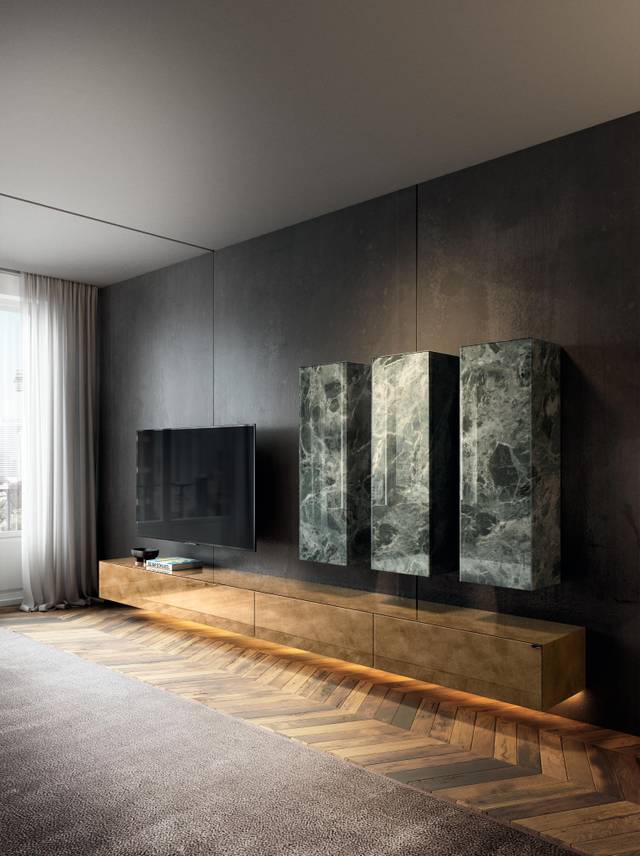 Paroi Amenagée TV moderne en verre | Paroi Amenagée Materia | LAGO