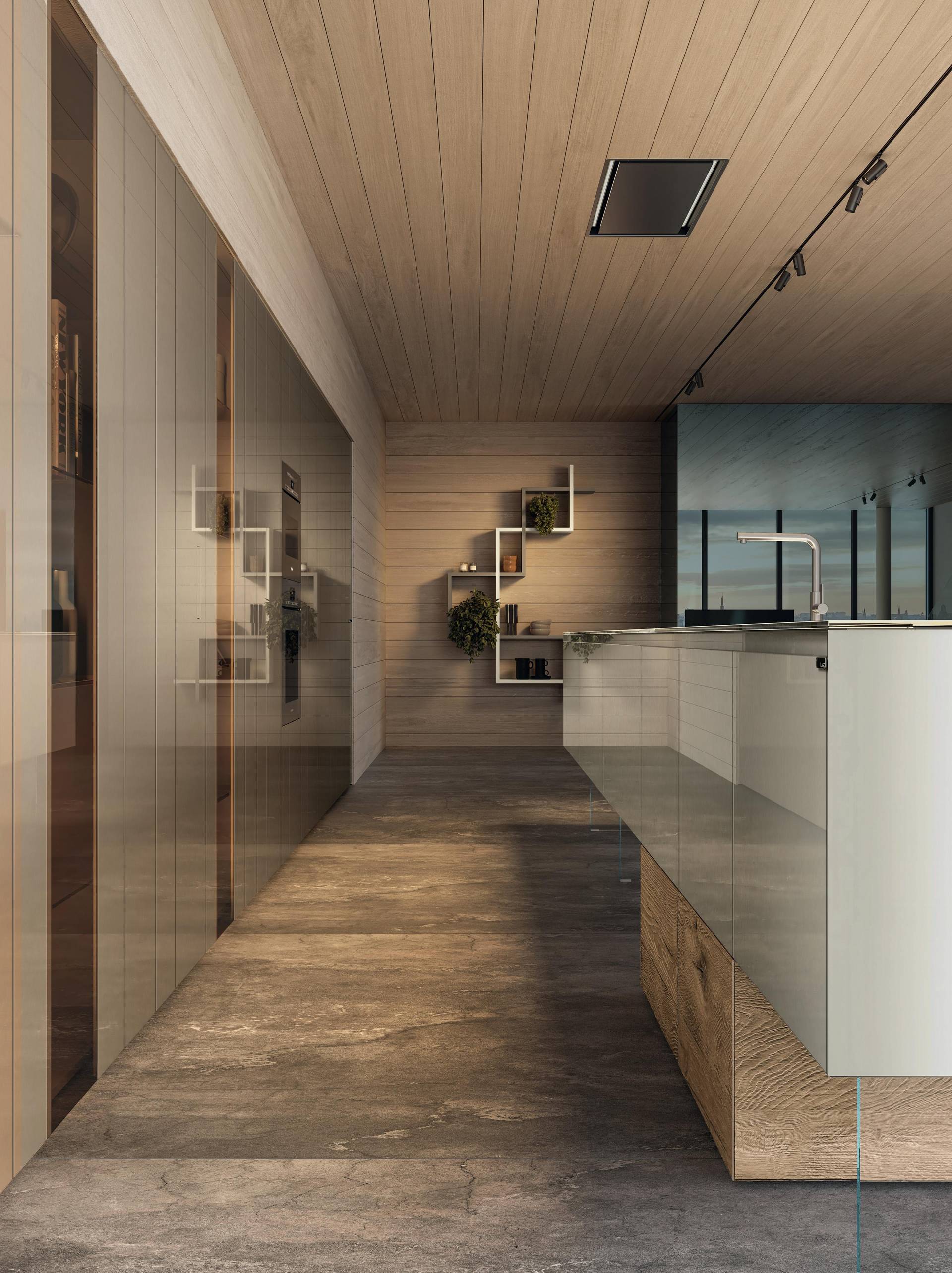 island kitchen with wall pantry | 36e8 Cut Kitchen | LAGO