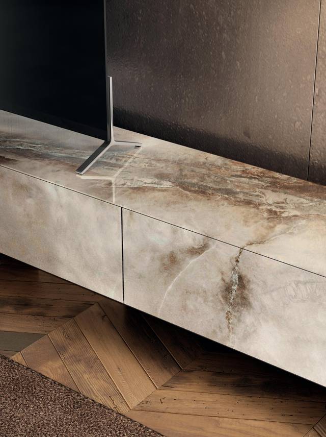 glass veined TV unit marble | Materia TV Unit | LAGO 