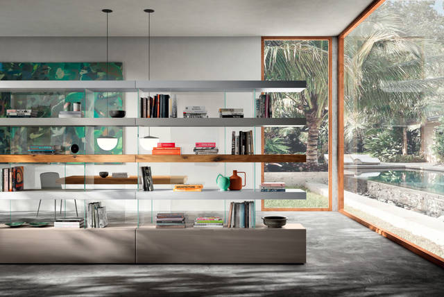 floating bookcase with wooden shelf | Air Bookshelf | LAGO