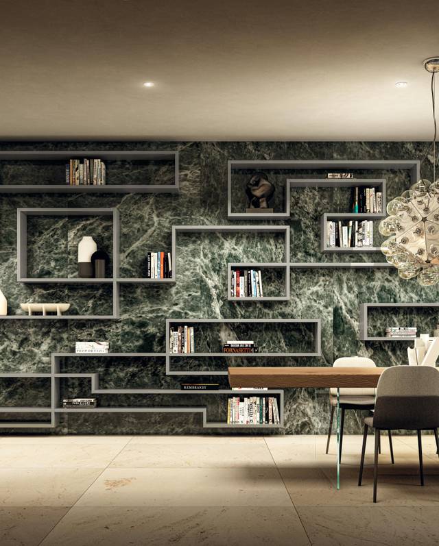 large grey wall-mounted bookcase | Lagolinea Shelving | LAGO