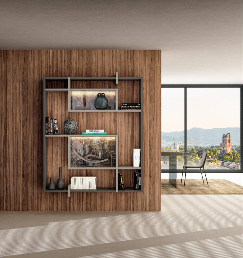 wall-mounted bookcase with illuminated backs | LagoLinea  Bookcase| LAGO