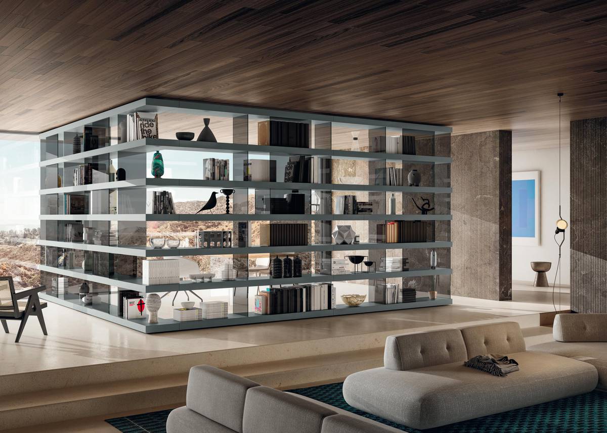 grey double-sided bookcase | Air Shelving | LAGO grey double-sided bookcase | Air Shelving | LAGO