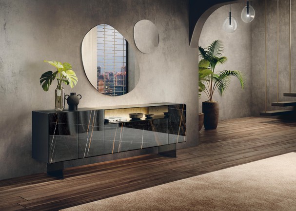 Sala de estar con espejos de diseño | Aparador 36e8 Glass | LAGO